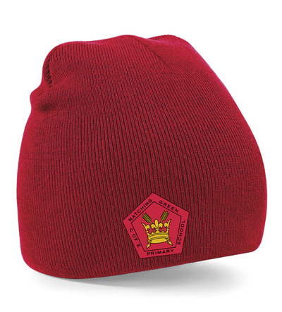 Matching Green Beanie Hat Red with School Crest