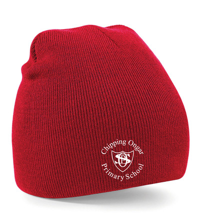 Chipping Ongar Beanie Hat Red with or without School Crest