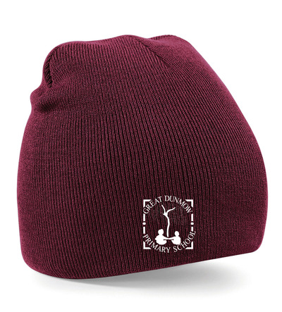Great Dunmow Beanie Hat Maroon with or without School Crest