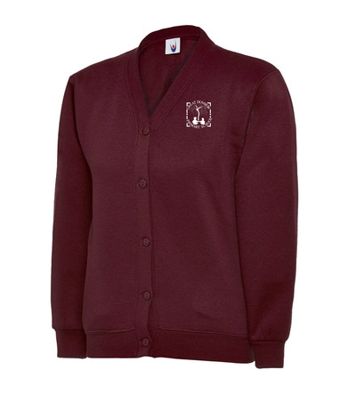 Great Dunmow Cardigan Maroon with or without School Crest