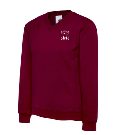 Great Dunmow V Neck Sweatshirt Maroon with or without School Crest