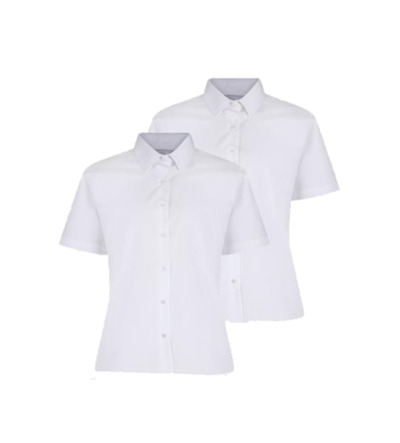 Non-Iron Girls Short Sleeved Blouses - Twin Pack White