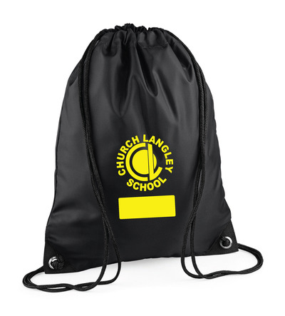 Church Langley PE Gymsac with School Crest Black