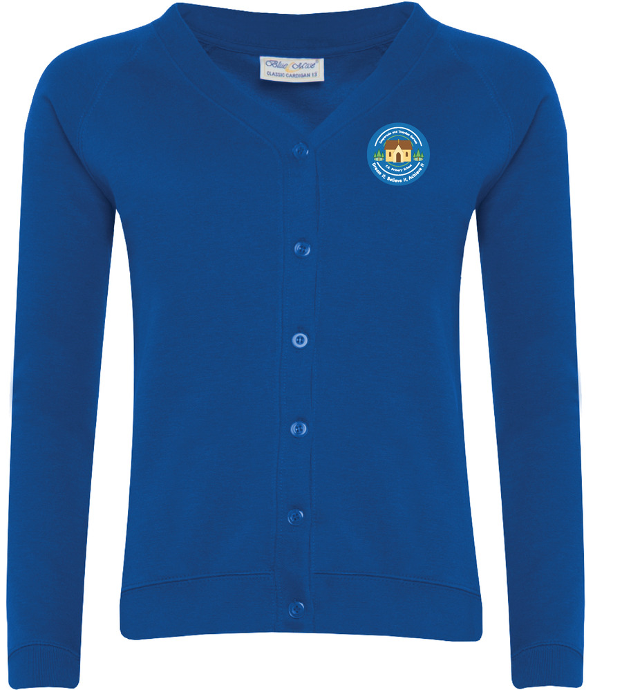 Coopersale Uneek Cardigan Royal with or without School Crest