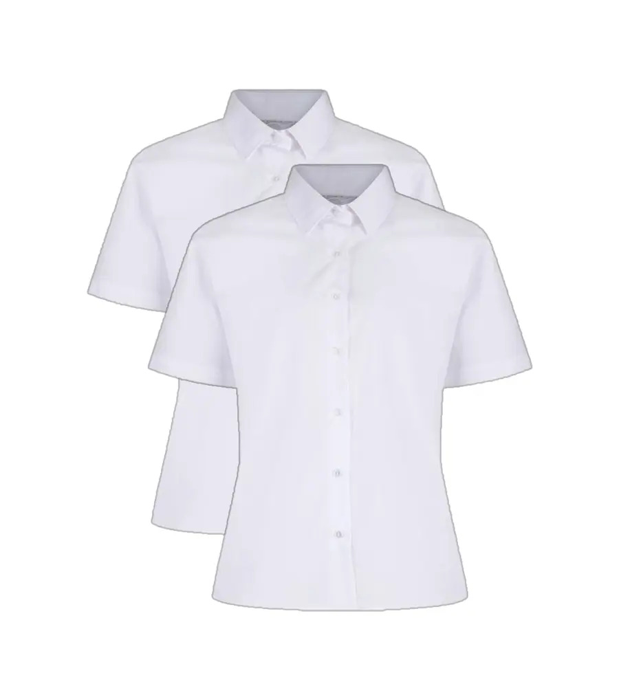 Non-Iron Girls Short Sleeved Blouses - Twin Pack White