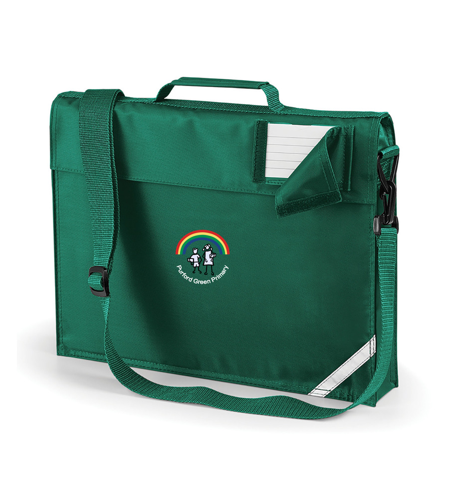 Purford Green Shoulder Strap Book Bag Bottle with or without School Crest