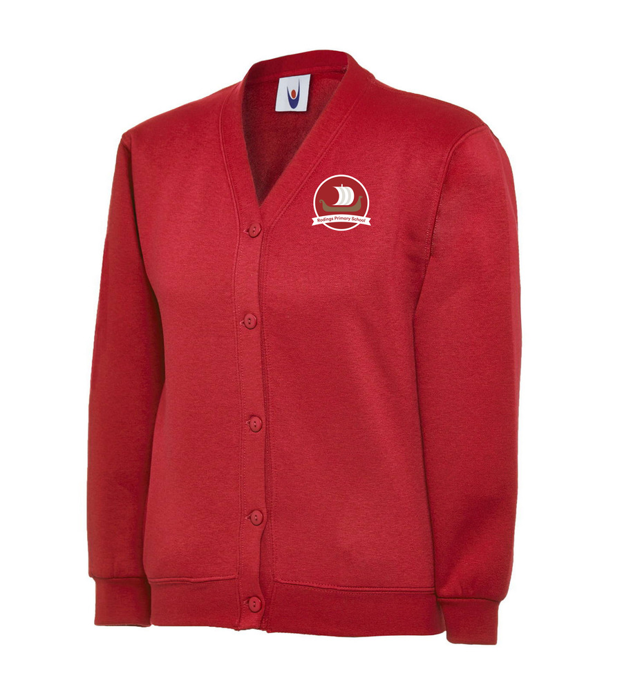 Rodings Cardigan Red with or without School Crest 